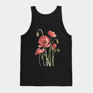 Red Poppy Flowers Watercolor Painting Tank Top